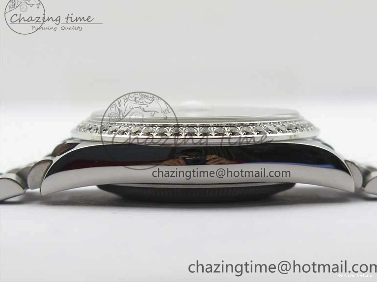 0517 SmoothTexture Day-Date 36mm 128239 SS Crystal BP Best Edition Black MOP Crystal Marker Dial on SS President Bracelet A 2681